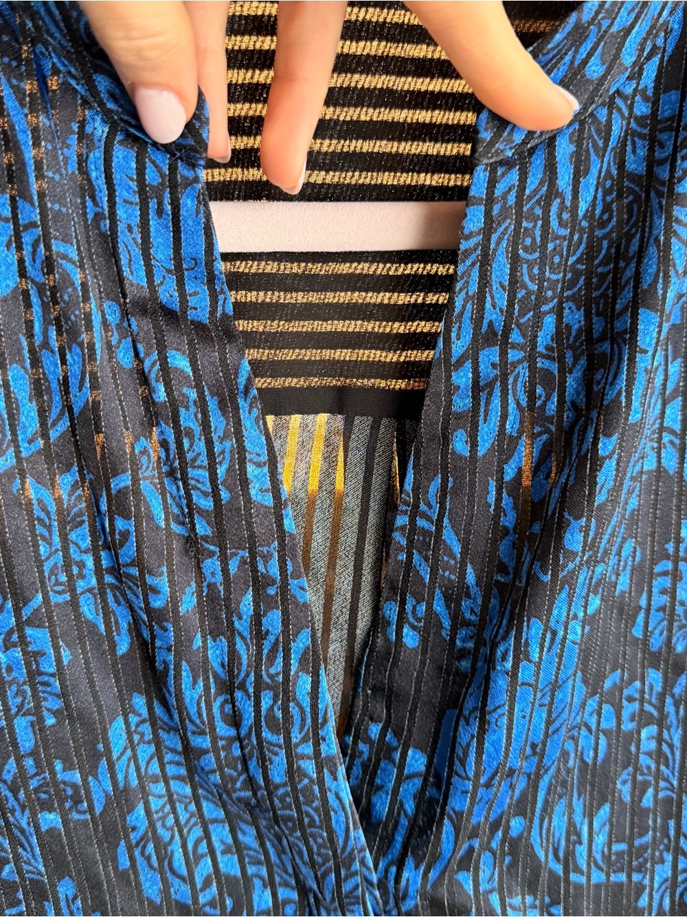 alice + olivia Blue and Black Sheer Floral Blouse - Picture 3 of 4